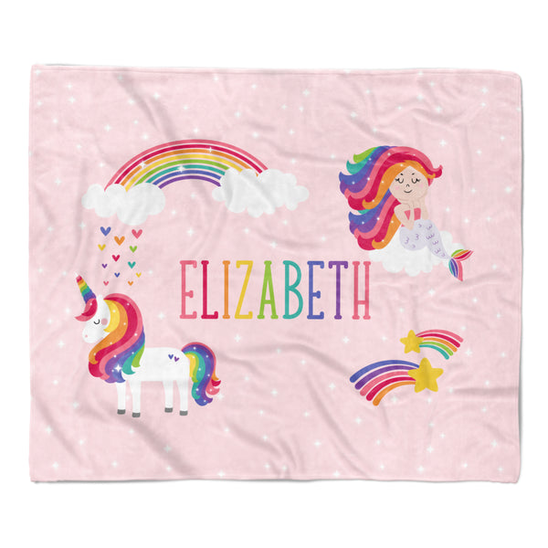 Mermaid Unicorn Rainbow Minky Blanket Personalized Custom