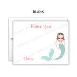 Mermaid Thank You Note Card Stationery • Fill in Blank, Lined or Blank Cards