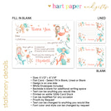 Mermaid Thank You Note Card Stationery • Fill in Blank, Lined or Blank Cards