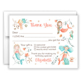 Mermaid Thank You Note Card Stationery • Fill in Blank, Lined or Blank Cards
