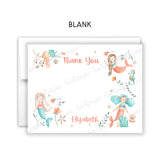 Mermaid Thank You Note Card Stationery • Fill in Blank, Lined or Blank Cards