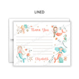 Mermaid Thank You Note Card Stationery • Fill in Blank, Lined or Blank Cards