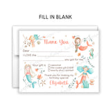 Mermaid Thank You Note Card Stationery • Fill in Blank, Lined or Blank Cards