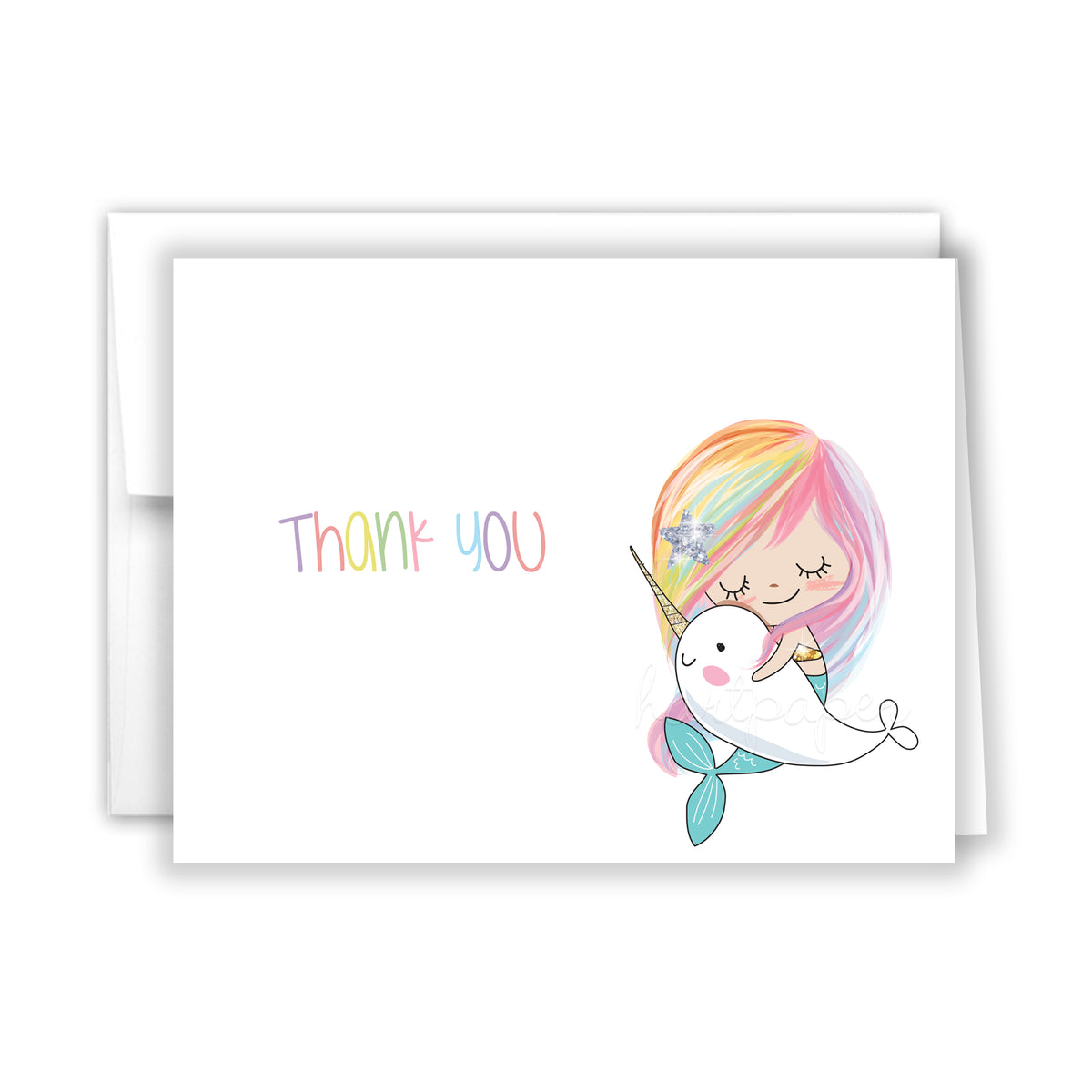 Mermaid Narwhal Rainbow Thank You Cards Note Card Personalized Custom Stationery • Flat or Folded