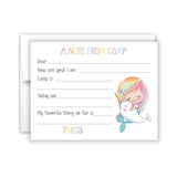 Mermaid Narwhal Camp News Summer Camping Note Cards Stationery • Fill in Blank, Lined or Blank Cards