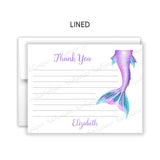 Mermaid Tail Thank You Note Card Stationery • Fill in Blank, Lined or Blank Cards