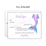 Mermaid Tail Thank You Note Card Stationery • Fill in Blank, Lined or Blank Cards