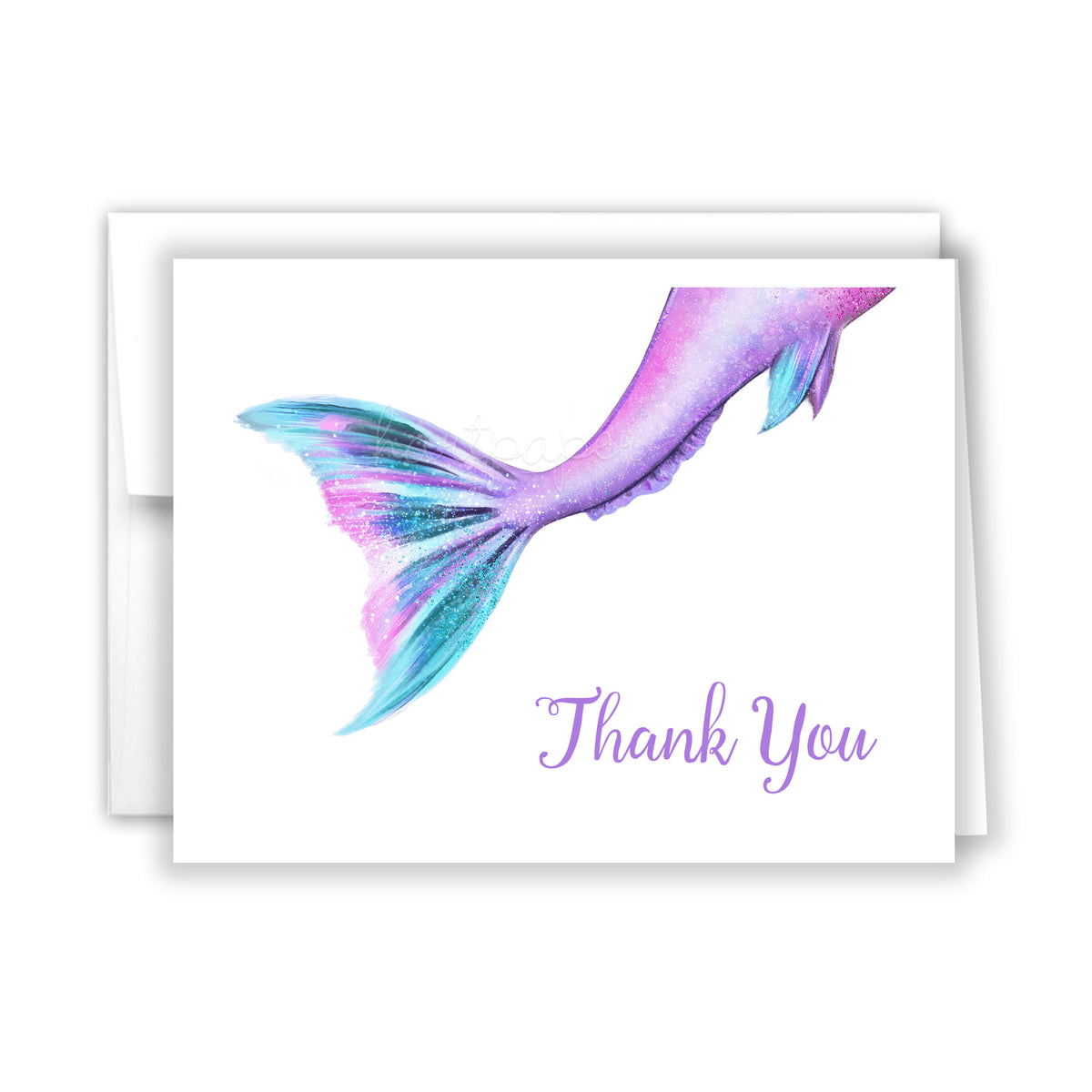 Purple Mermaid Tail Thank You Cards Note Card Personalized Custom Stationery • Flat or Folded