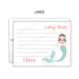 Mermaid Camp News Summer Camping Note Cards Stationery • Fill in Blank, Lined or Blank Cards