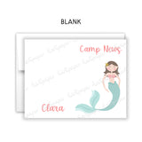 Mermaid Camp News Summer Camping Note Cards Stationery • Fill in Blank, Lined or Blank Cards