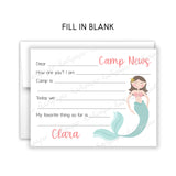Mermaid Camp News Summer Camping Note Cards Stationery • Fill in Blank, Lined or Blank Cards