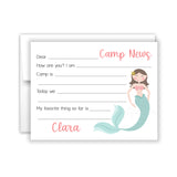 Mermaid Camp News Summer Camping Note Cards Stationery • Fill in Blank, Lined or Blank Cards