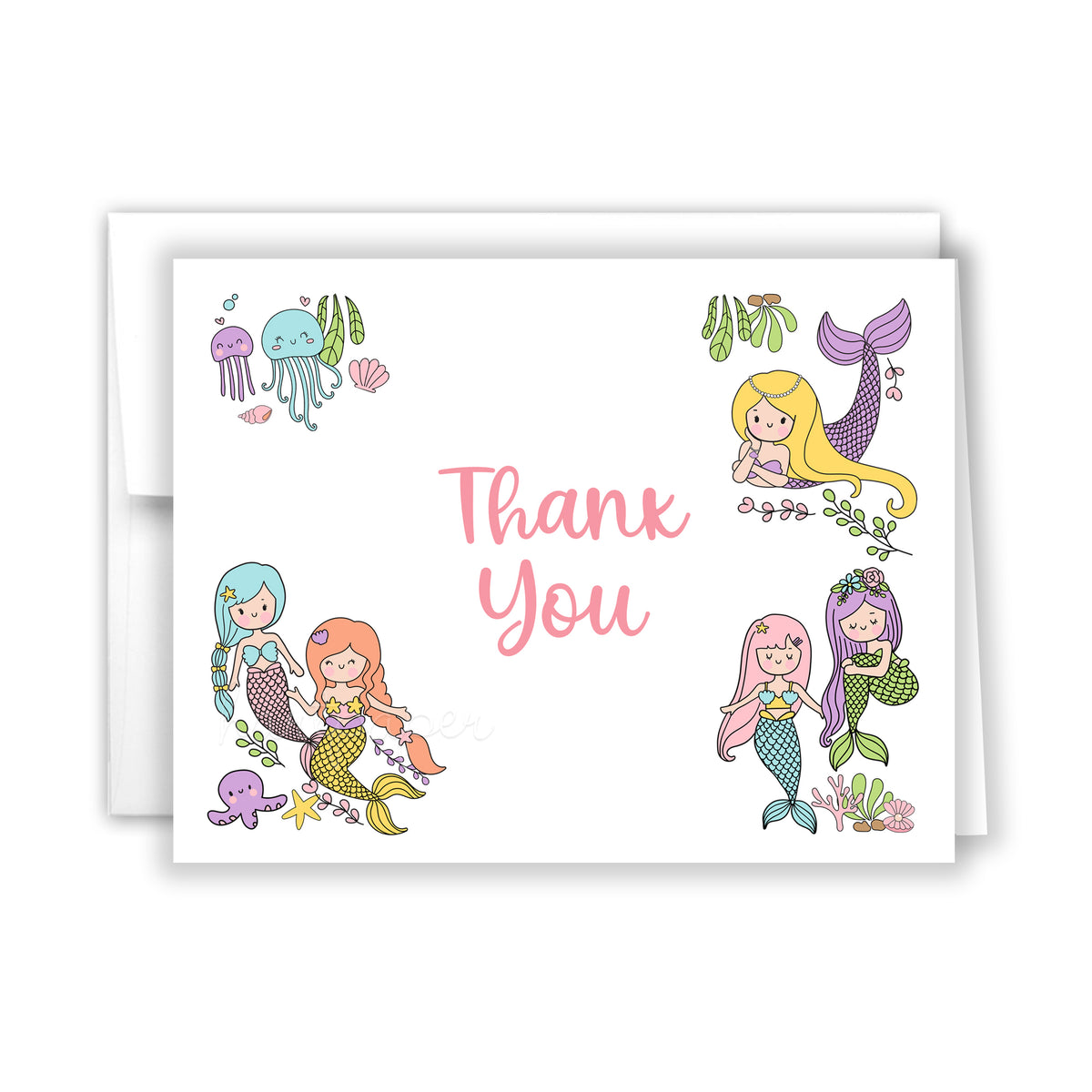 Mermaid Rainbow Thank You Cards Note Card Personalized Custom Stationery • Flat or Folded