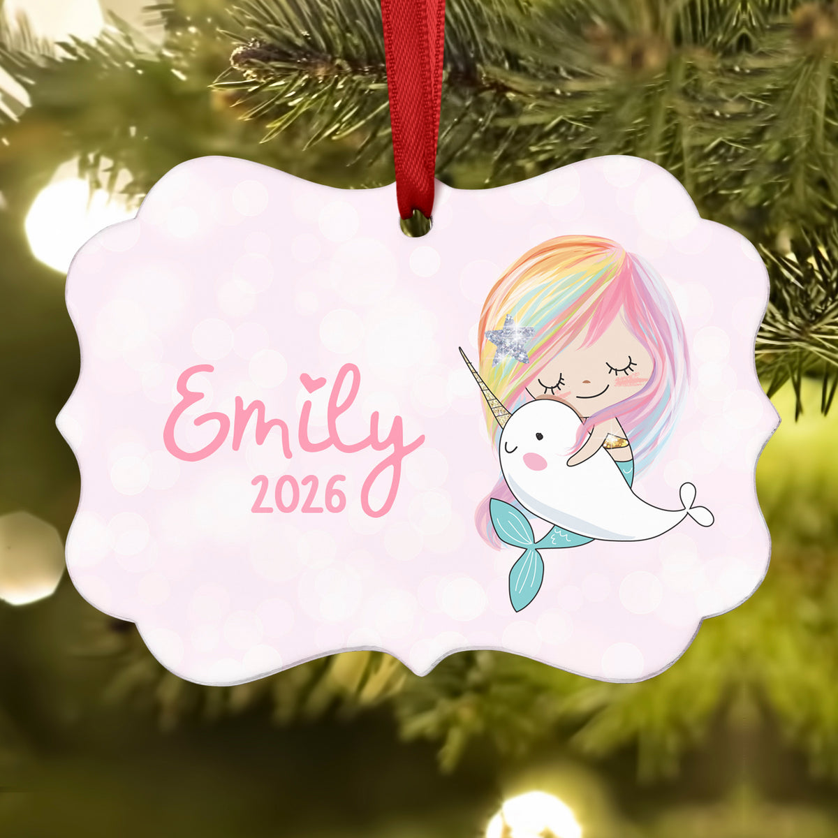 Rainbow Mermaid Narwhal Christmas Ornament • Personalized Custom Holiday • Gift