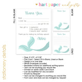 Mermaid Tail Thank You Note Card Stationery • Fill in Blank, Lined or Blank Cards