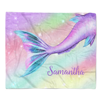Mermaid Tail Rainbow Minky Blanket Personalized Custom