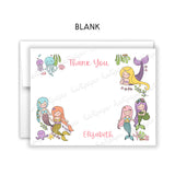 Mermaid Thank You Note Card Stationery • Fill in Blank, Lined or Blank Cards