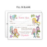 Mermaid Thank You Note Card Stationery • Fill in Blank, Lined or Blank Cards