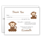Monkey Thank You Note Card Stationery • Fill in Blank, Lined or Blank Cards