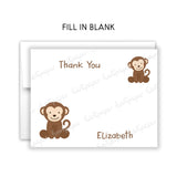 Monkey Thank You Note Card Stationery • Fill in Blank, Lined or Blank Cards