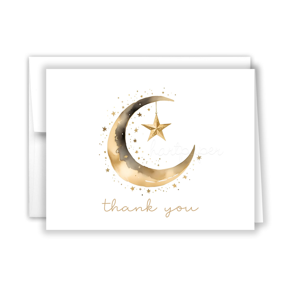 Moon Stars Celestial Thank You Cards • Folded Flat Card Notecard Stationery