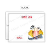 Movie Popcorn Thank You Note Card Stationery • Fill in Blank, Lined or Blank Cards