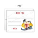 Movie Popcorn Thank You Note Card Stationery • Fill in Blank, Lined or Blank Cards