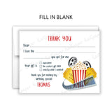 Movie Popcorn Thank You Note Card Stationery • Fill in Blank, Lined or Blank Cards