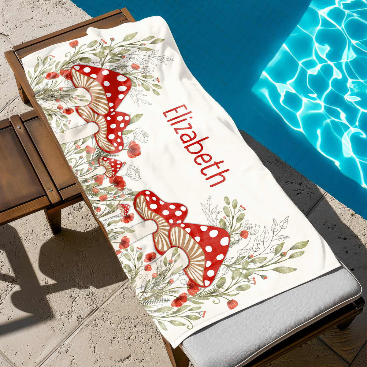 Mushroom Personalized Beach Towel • Custom 30x60 Swimming Swim Bath Bathroom Pool