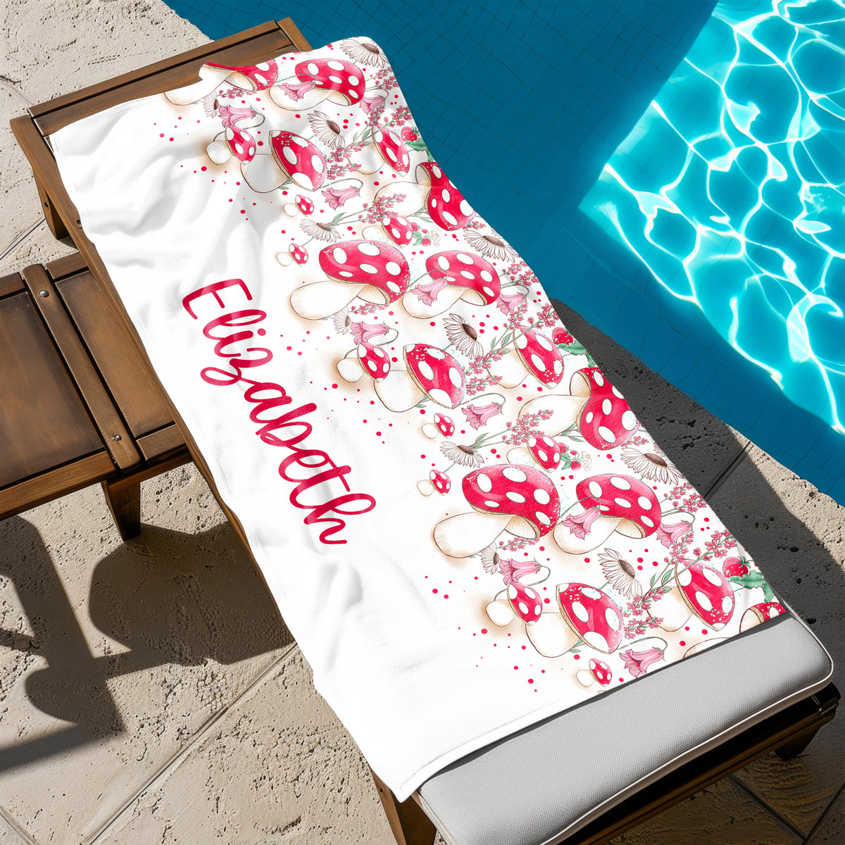 Mushroom Personalized Beach Towel • Custom 30x60 Swimming Swim Bath Bathroom Pool