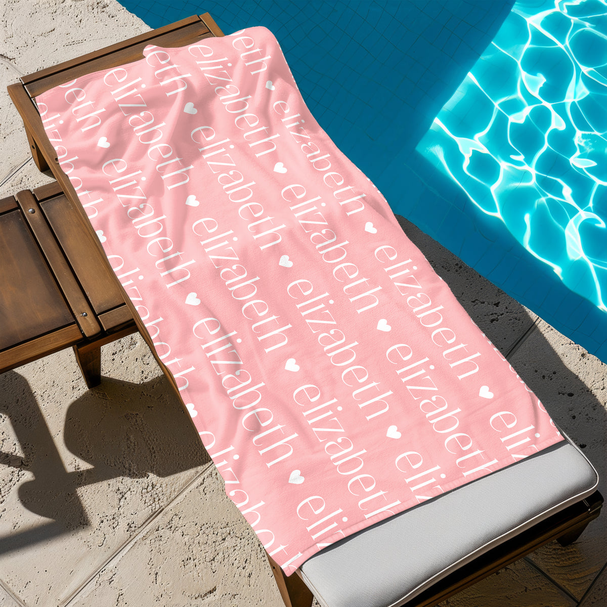 ANY COLOR Repeat Name Personalized Beach Towel • Custom 30x60 Swimming Swim Bath Bathroom Pool