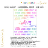 Rainbow Repeat Name Minky Blanket Personalized Custom