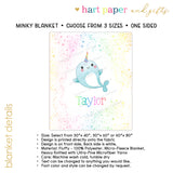 Rainbow Narwhal Minky Blanket Personalized Custom
