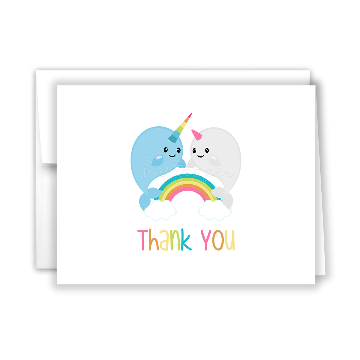 Rainbow Narwhal Thank You Cards Note Card Personalized Custom Stationery • Flat or Folded