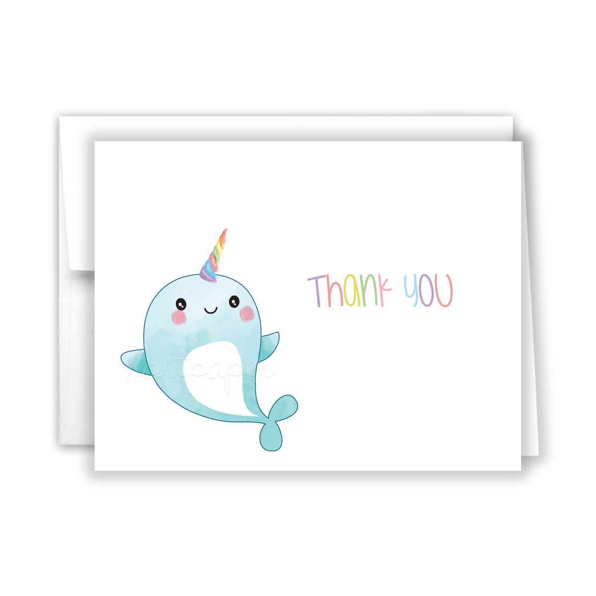 Rainbow Narwhal Thank You Cards Note Card Personalized Custom Stationery • Flat or Folded