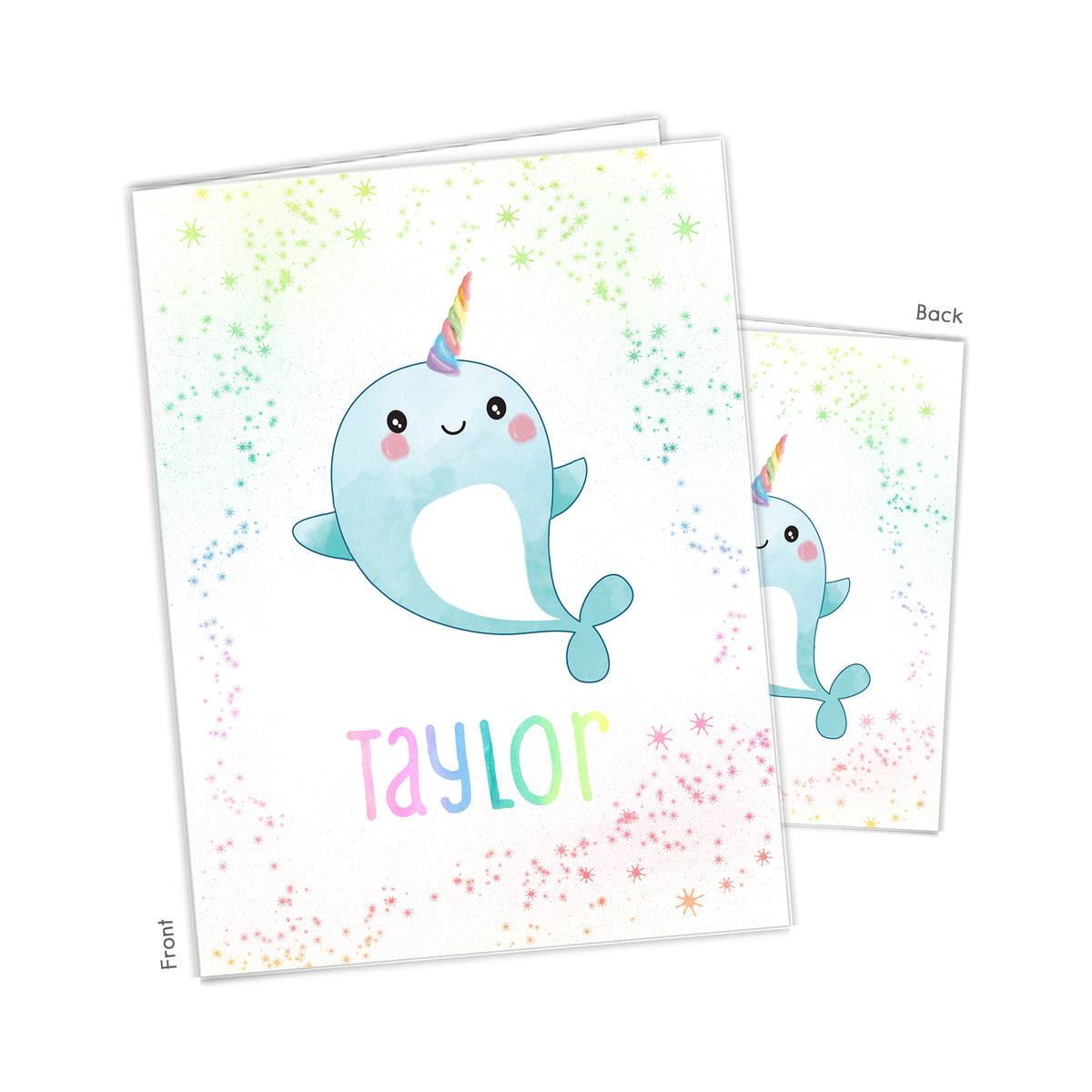 Narwhal Rainbow Personalized Custom 2-Pocket Folder • School Office Supplies