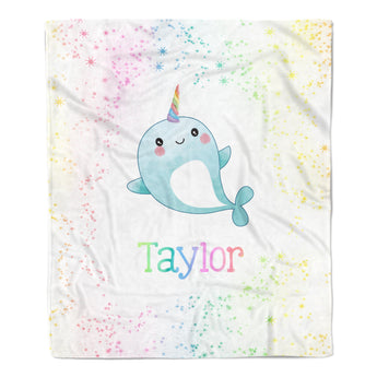 Rainbow Narwhal Minky Blanket Personalized Custom