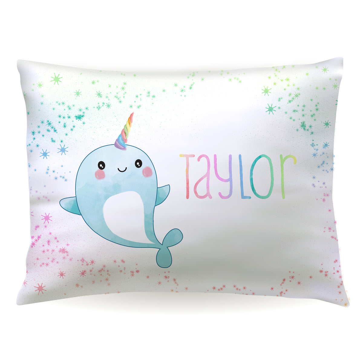 Narwhal Rainbow Personalized Custom Pillowcase • Standard or Toddler Size