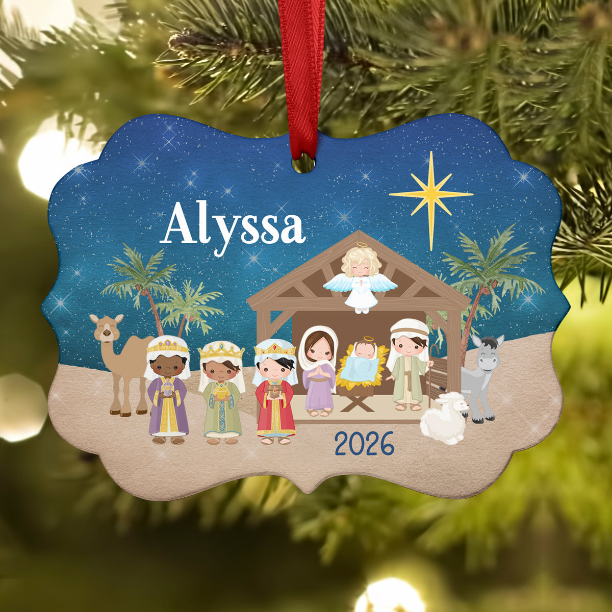 Nativity Scene Christmas Ornament • Personalized Custom Holiday • Gift Religious Baby Jesus Christian