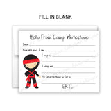 Ninja Sports Summer Camp Camping Note Cards Stationery • Fill in Blank, Lined or Blank Cards