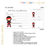 Ninja Sports Summer Camp Camping Note Cards Stationery • Fill in Blank, Lined or Blank Cards