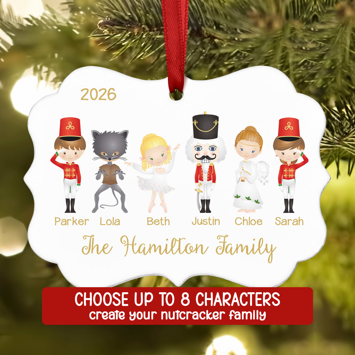 Select up to 8 Roles • Nutcracker Christmas Ornament Personalized Custom Holiday Decor Gift Boy Girl Ballerina Ballet Family