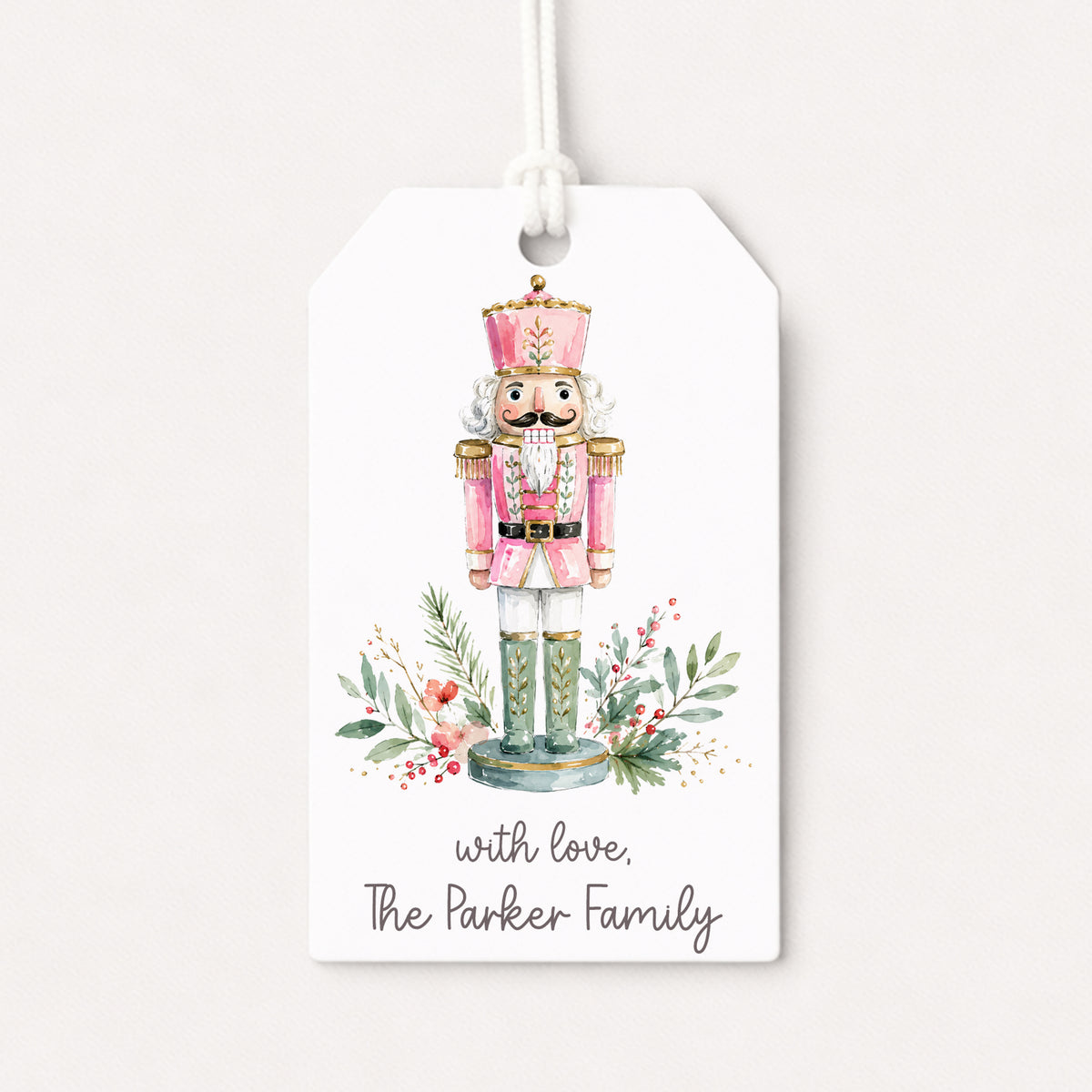 Pink Coquette Bows Nutcracker Personalized Gift Tags • Christmas Holiday Gift Wrapping • Custom Family Name Tag • Gifts Whimsical