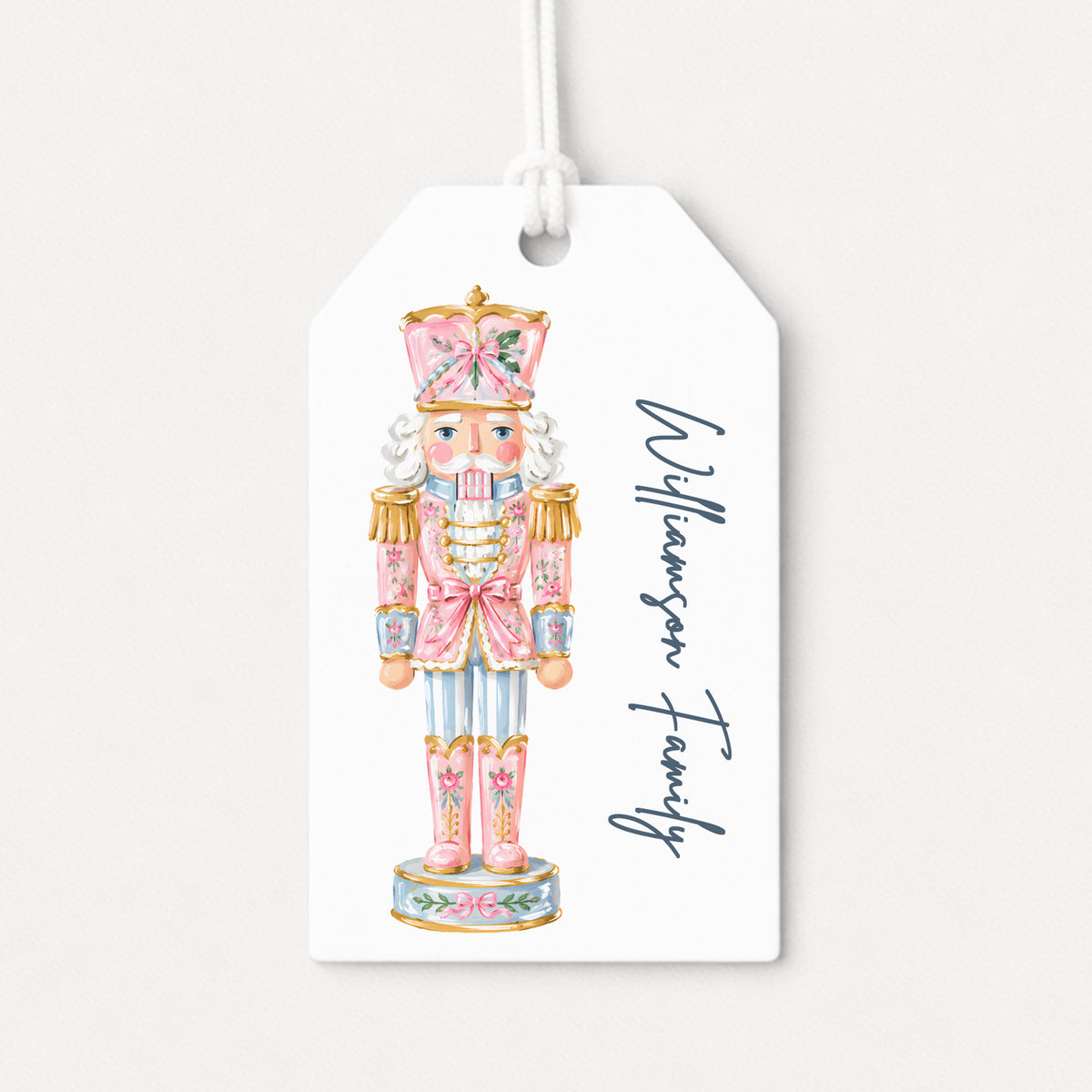Nutcracker Pink Coquette Bow Ballet Personalized Gift Tags • Christmas Holiday Gift Wrapping • Custom Family Name Tag • Ballerina Dance Gifts Whimsical
