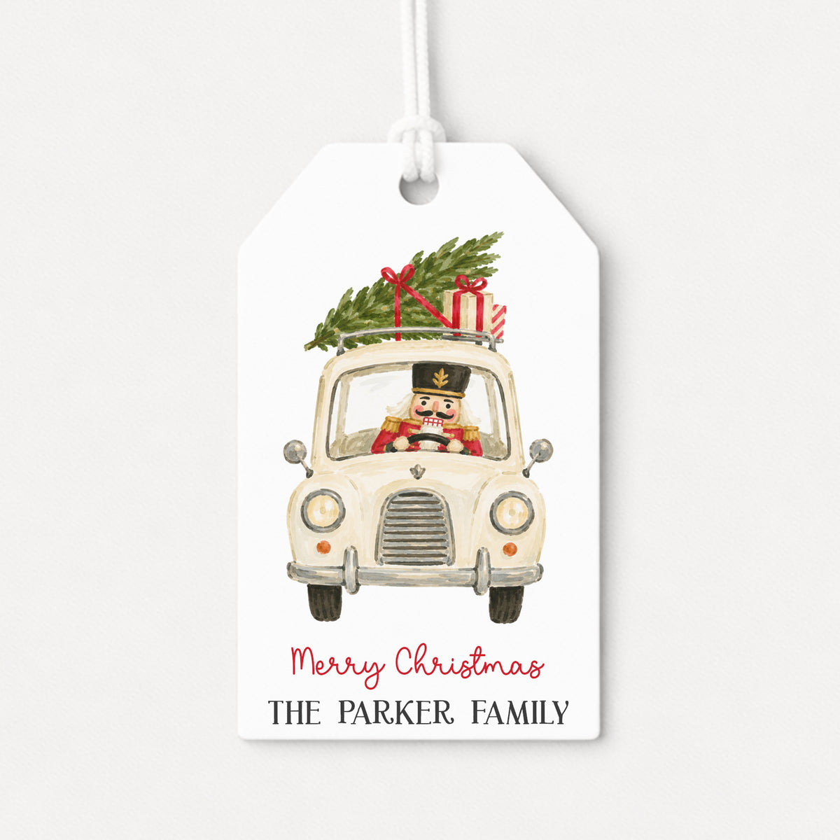 Driving Nutcracker Personalized Gift Tags • Christmas Holiday Gift Wrapping • Custom Family Name Tag • Gifts Whimsical