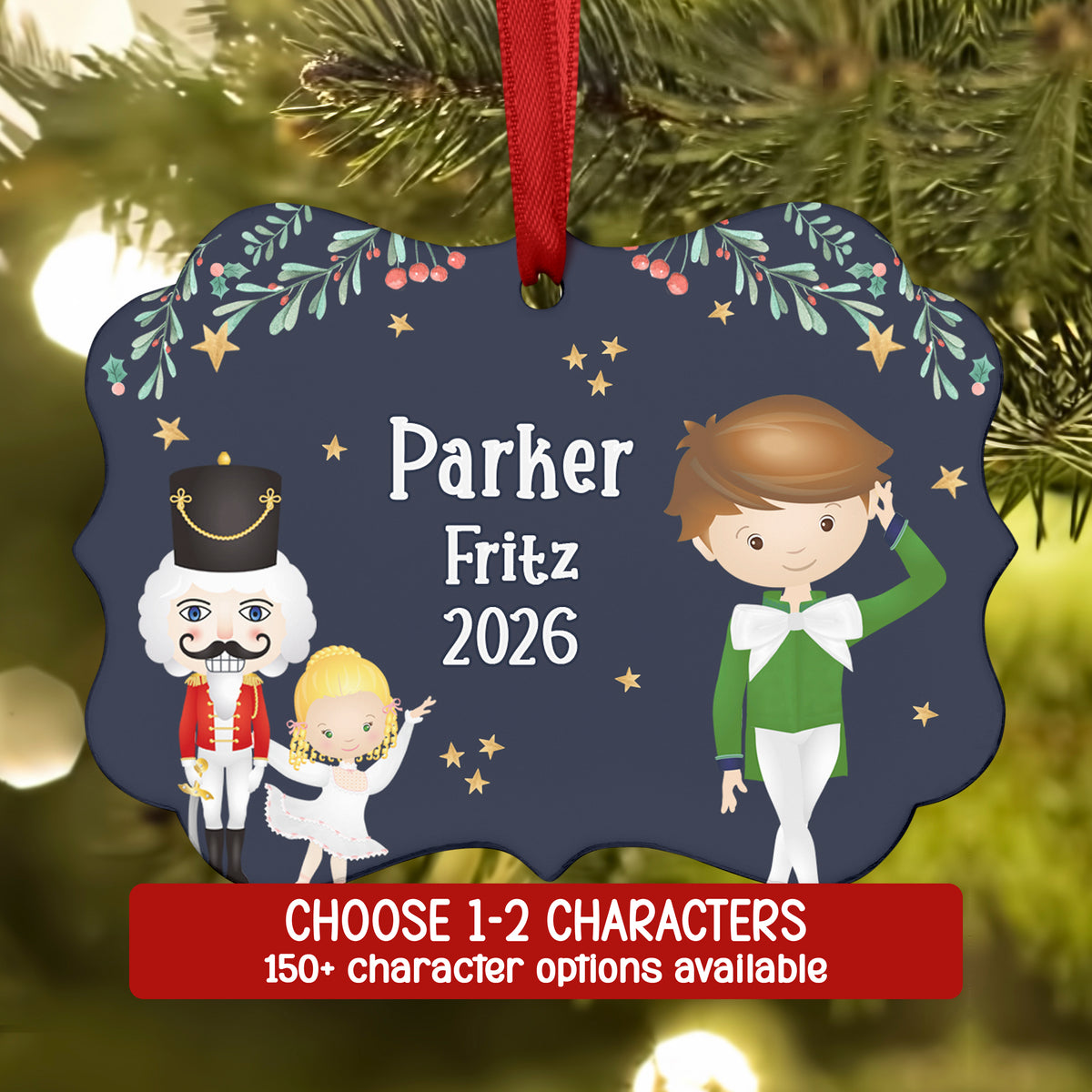 Select up to 2 Roles • Nutcracker Christmas Ornament Personalized Custom Holiday Decor Gift Boy Girl Ballerina Ballet