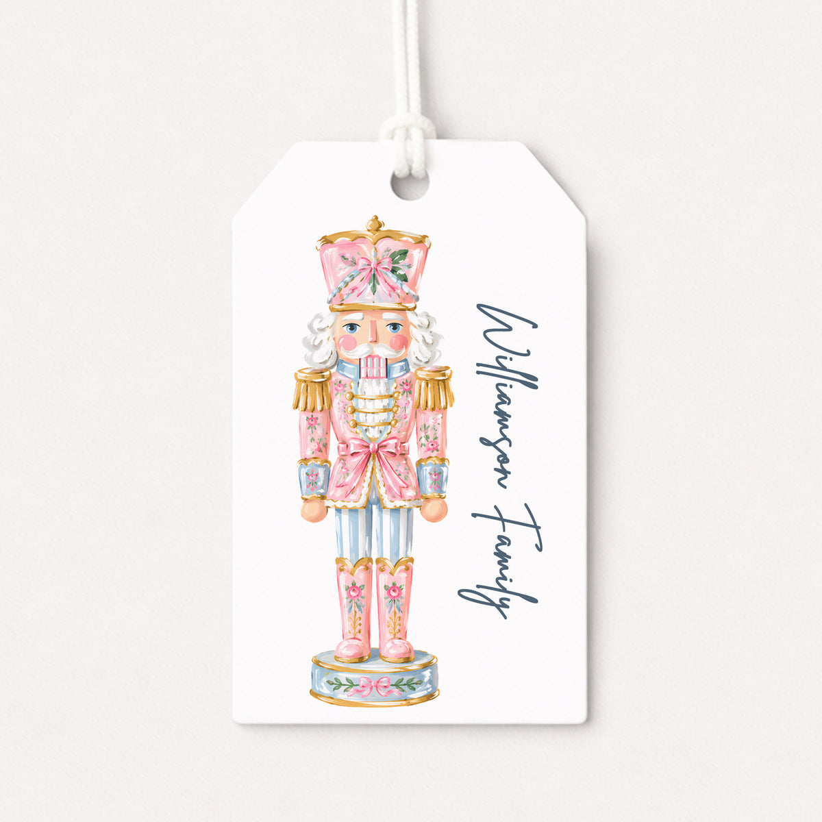 Nutcracker Pink Coquette Bow Ballet Personalized Gift Tags • Christmas Holiday Gift Wrapping • Custom Family Name Tag • Ballerina Dance Gifts Whimsical