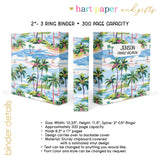Palm Trees Preppy Beach Personalized 2" 3 Ring Binder