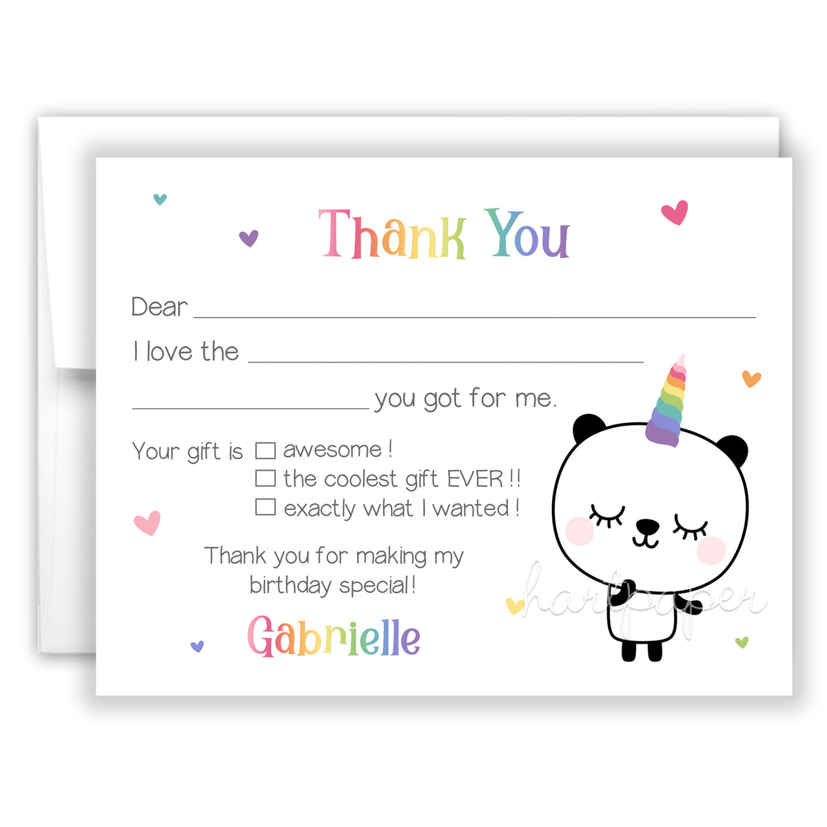 Panda Bear Thank You Note Card Personalized Custom Stationery • Fill in Blank, Lined or Blank Cards