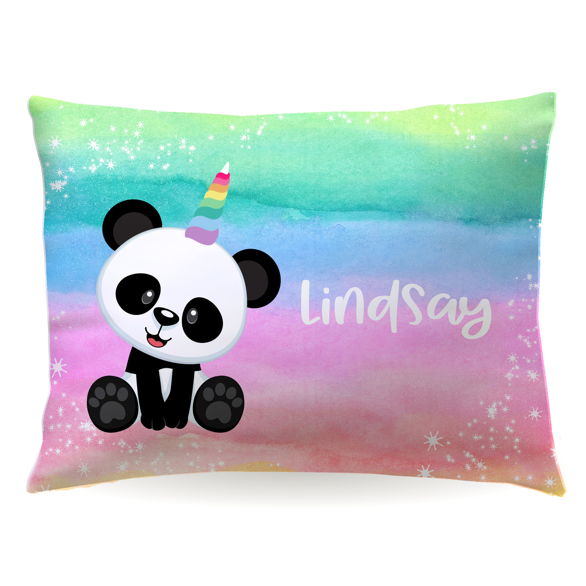 Rainbow Panda Bear Personalized Custom Pillowcase • Standard or Toddler Size